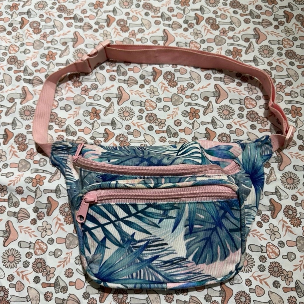 Tilly’s Tropical Print Fanny Pack Pink Strap Waist Bag